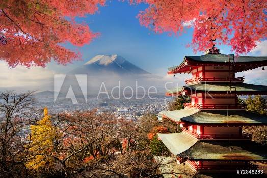 Picture of Mt Fuji with fall colors in Japan